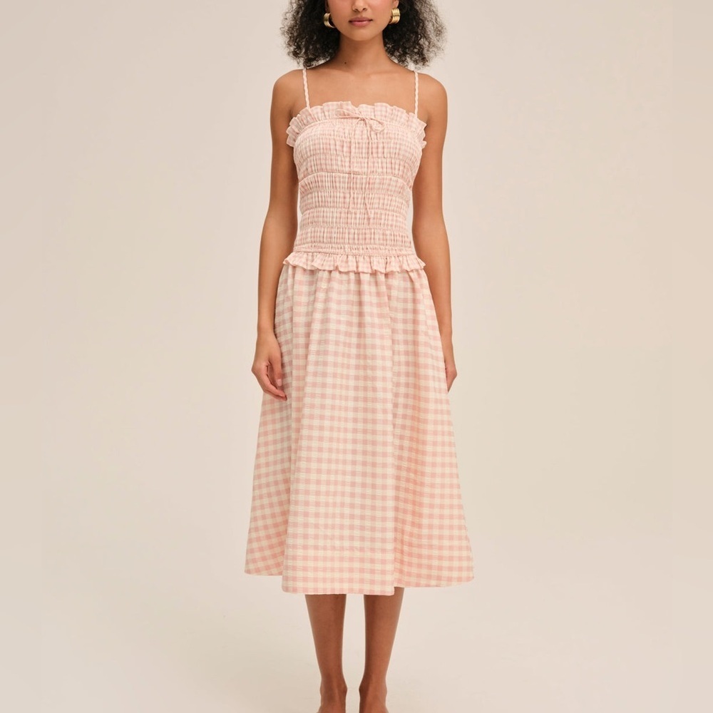 NWT For Love & Lemons Petal Gingham Midi Dress M